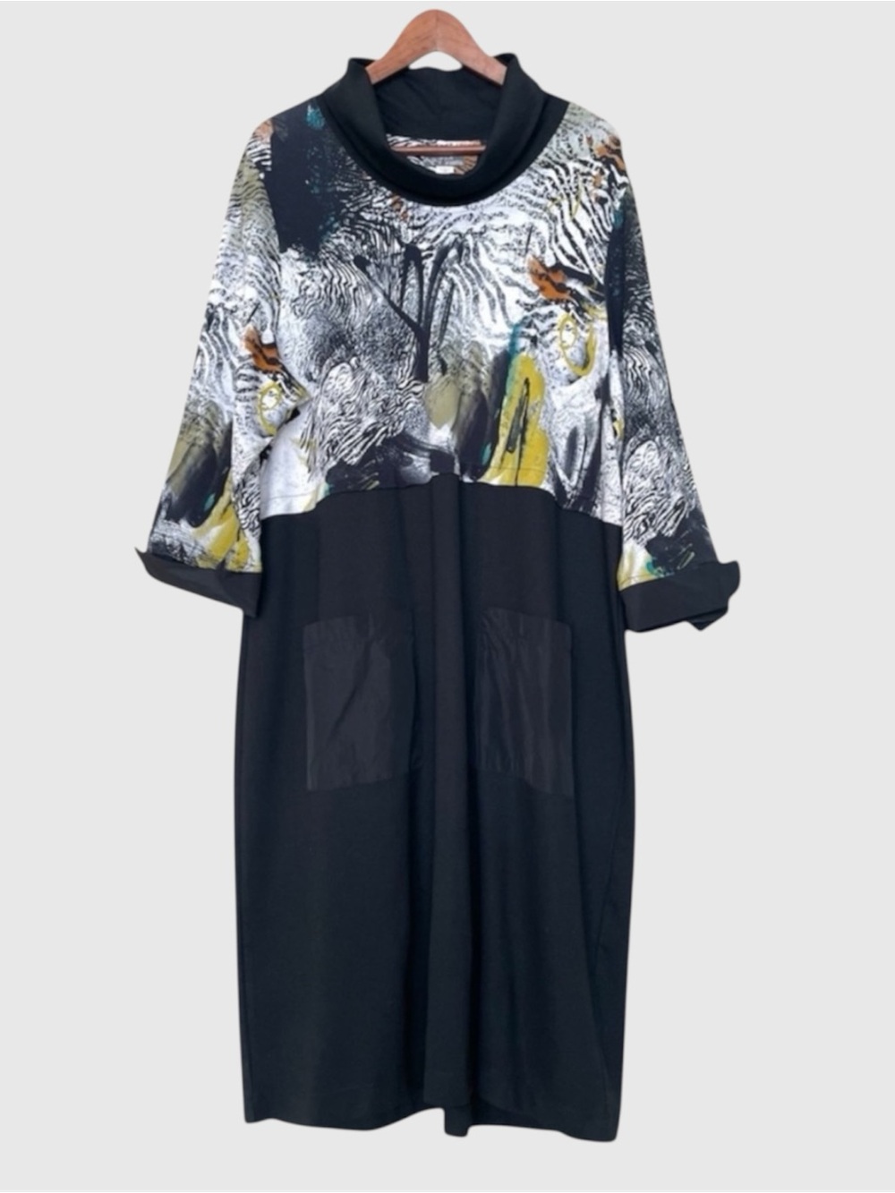 Dolcezza Simply Art To Wear Safari Escape Dress XXL Cowl Neck Pockets Lagenlook